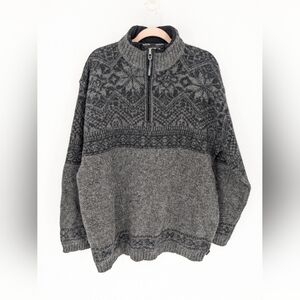 Obermeyer Mens Gray Wool Quarter Zip Sweater XL Nordic Ski Pullover Warm Winters